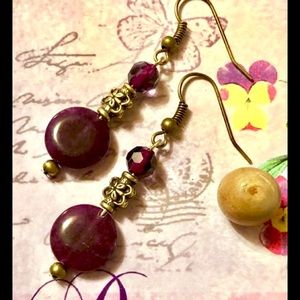 Purple Aventurine Crystal Antique Bronze Earrings